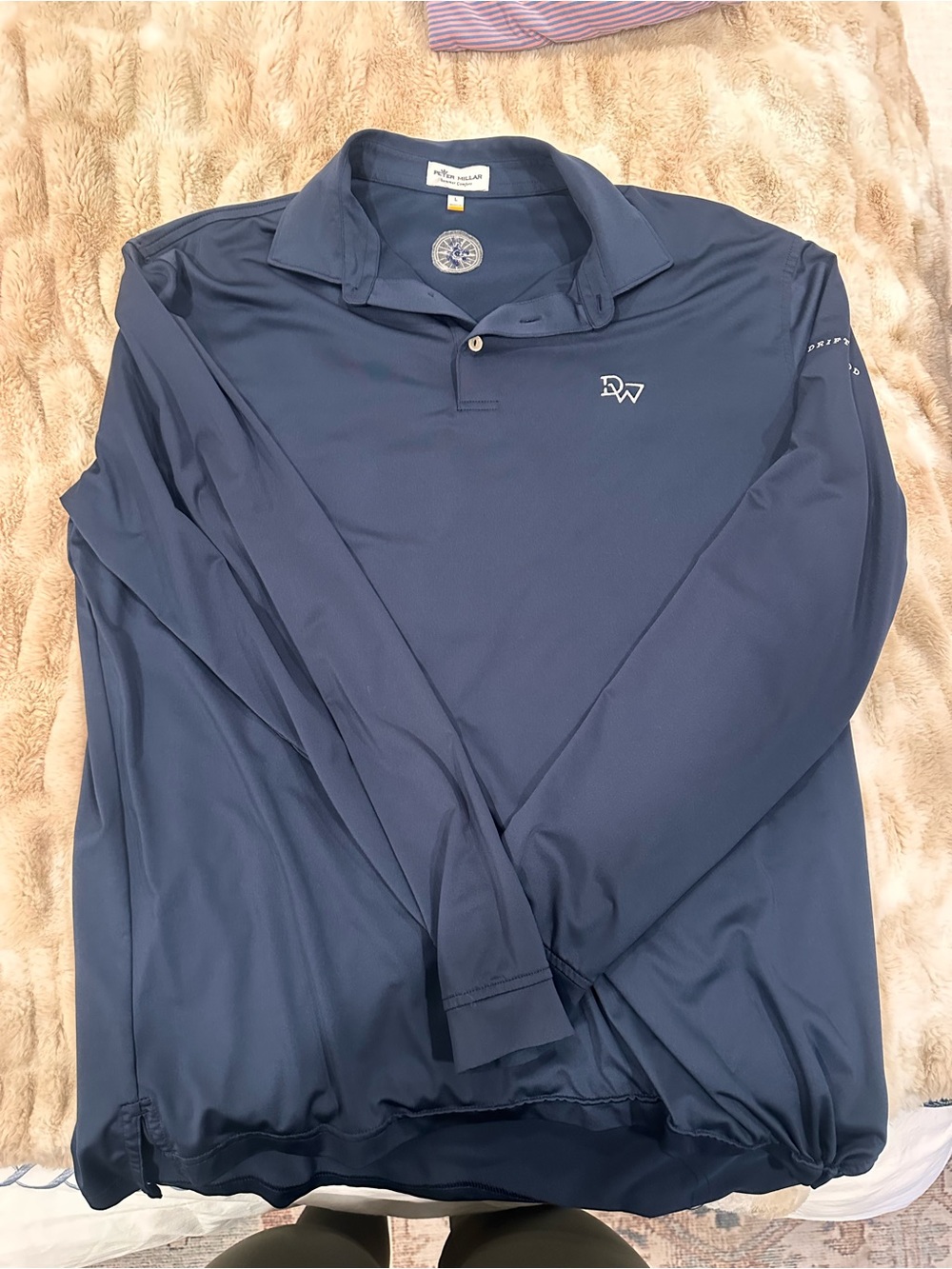 Peter Millar Navy Solid Stretch Jersey Long Sleeve Polo